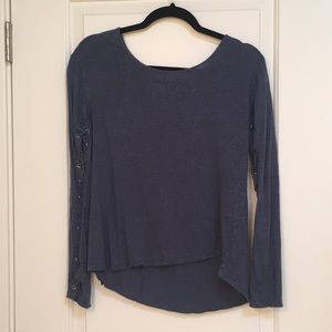 A.B.S. Heathered blue long sleeve high low shirt